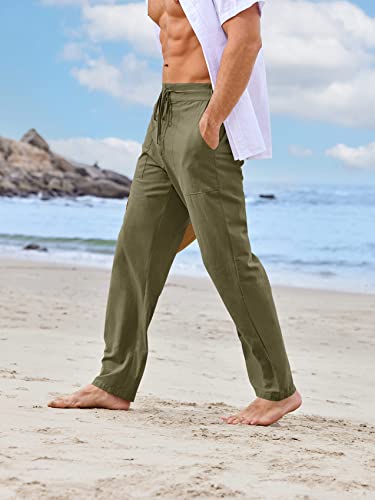 PASLTER Mens Casual Linen Pants Loose Fit Straight-Legs Elastic Drawstring Waist Summer Beach Yoga Long Pants - Image 3