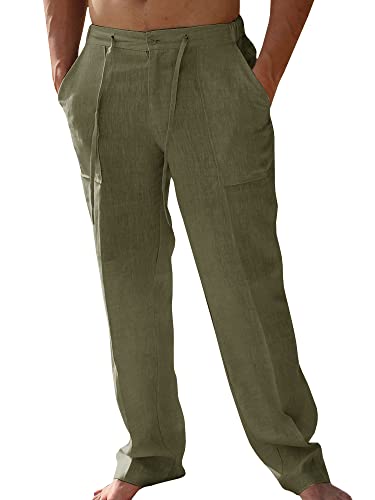 PASLTER Mens Casual Linen Pants Loose Fit Straight-Legs Elastic Drawstring Waist Summer Beach Yoga Long Pants - Image 5