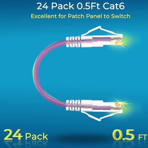 Rapink Patch Cables Cat6 Cat6a 05ft 24 Pack Slim Cat6a Ethernet Patch Cable 10G Support Snagless Cat 6 Patch Cable for Patch Panel to Switch Flexiable Cat6 Ethernet Cable Purple - Image 3