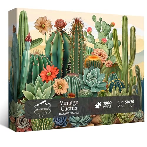 PICKFORU Vintage Cactus Plant Puzzles for Adults 1000 Pieces and up PICKFORU Retro Succulents Puzzles as Home Decor Flower Puzzle for Plant Lovers - Image 5