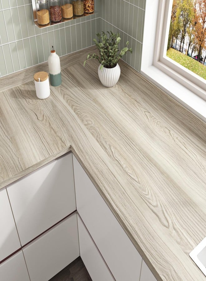 Wallercity ورق حائط لاصق ذاتي اللصق من Wallercity بلون بني فاتح مصنوع من الخشب، قابل للتقشير واللصق، ورق حائط خشبي قابل للتقشير واللصق، غلاف من الفينيل المقاوم للماء، مناسب لأسطح الحمام والمطبخ، مقاس 15.8 بوصة × 78.7 بوصة - Image 1