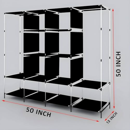 Whitecloud TRANSFORMING HOMES® Collapsible Wardrobe for Clothes with 12 Shelves 2 Hanger(Non Woven Febric 90GSM, Metal Rod, 145x38x145cm)(88270, Blue) - Image 4