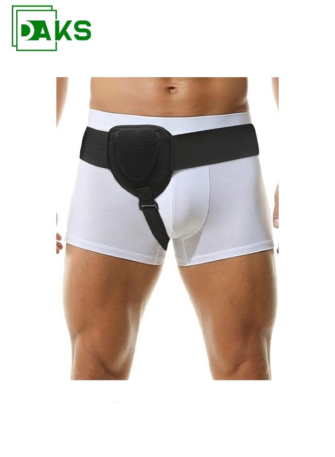 DAKS Adjustable Hernia Belt for Men and Women, Inguinal Hernia Support Truss with Removable Compression Pad, Groin and Lower Abdominal Brace for Left or Right Side Relief, Comfortable Wear Under Clothes – Black  - Image 1