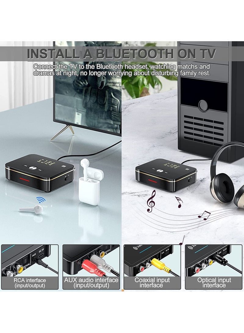 Bluetooth Audio Receiver Adapter, Bluetooth 5.0 Audio Receiver Transmitter with Remote Control/Audio Cable/Charging Cable, Audio Wireless Receiver for Sound System/Phones/Tablets/Headphone/Car - Image 5