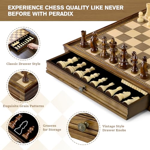 Peradix Magnetic Chess Checkers Board Sets with 2 Built-in Storage Drawers,12.8" Classic 2 in 1 Wooden Games with 2 Extra Queens for Kids and Adults,Travel Portable Chess Game Set - Image 5