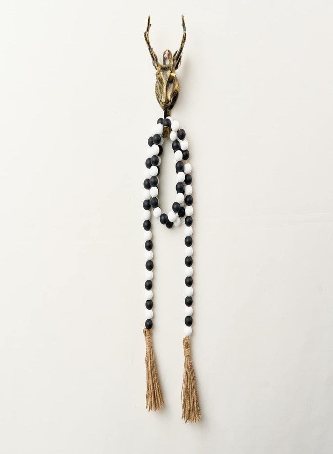 OMISHE 59in Wood Bead Garland with Tassels, Wooden Decorative Beads for Wall and Tabletop, Farmhouse Beads Garland for Home Decor, Black and White - Image 4