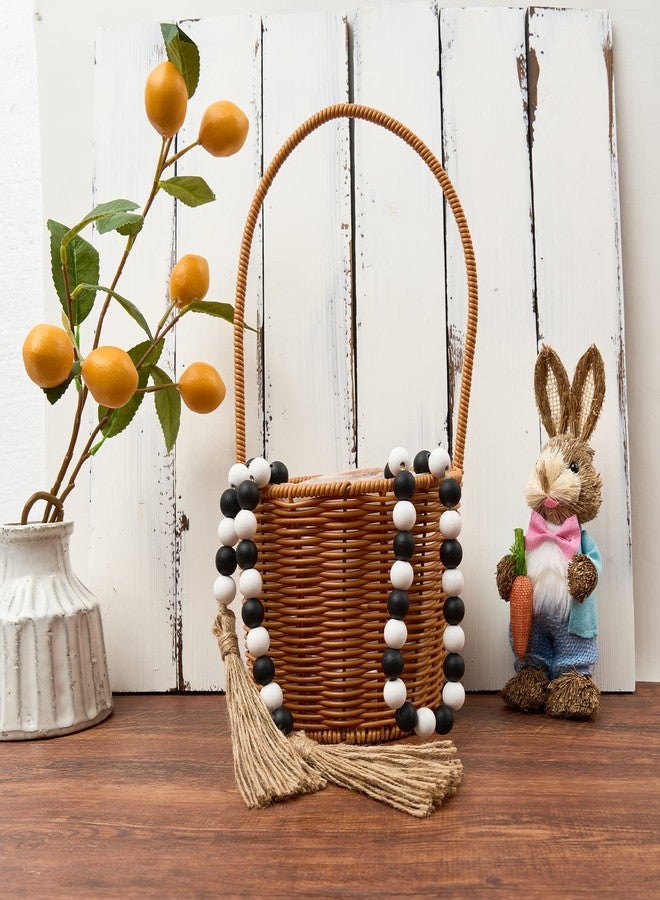 OMISHE 59in Wood Bead Garland with Tassels, Wooden Decorative Beads for Wall and Tabletop, Farmhouse Beads Garland for Home Decor, Black and White - Image 2