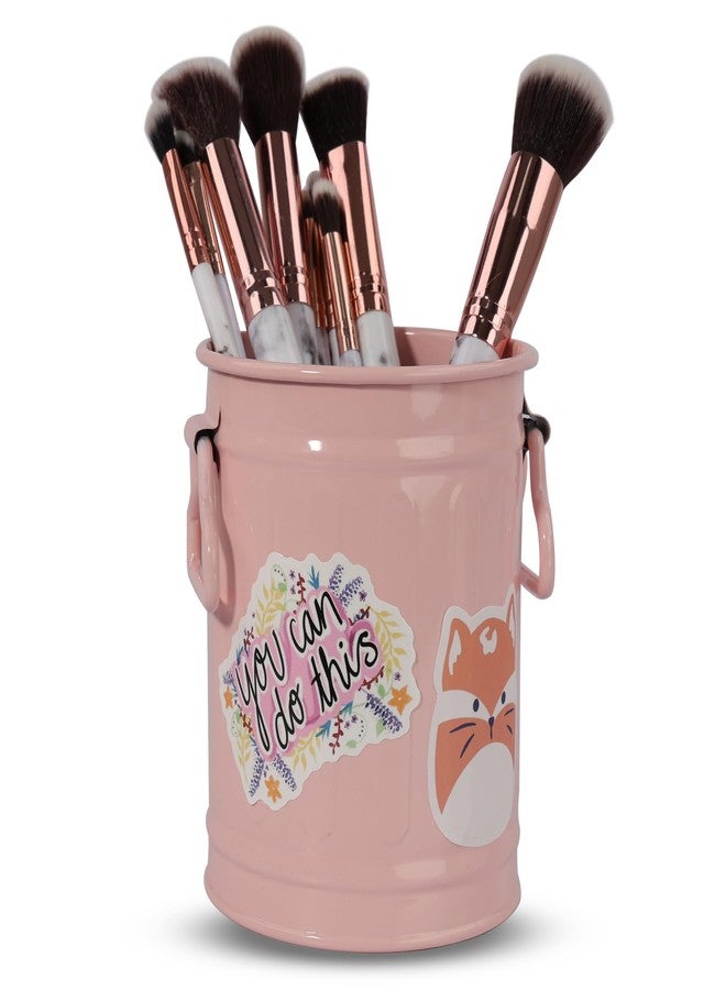 MATIMASU Pen Holder Cup For Desk With 60 Pcs Cute Animal & 50 Pcs Inspirational Stickers,Tinplate Pencil Holder Metal Marker Pen Organizer Desk Accessory Storage for Office Home - Barrel Shape - 2 Pack (White) - Image 4
