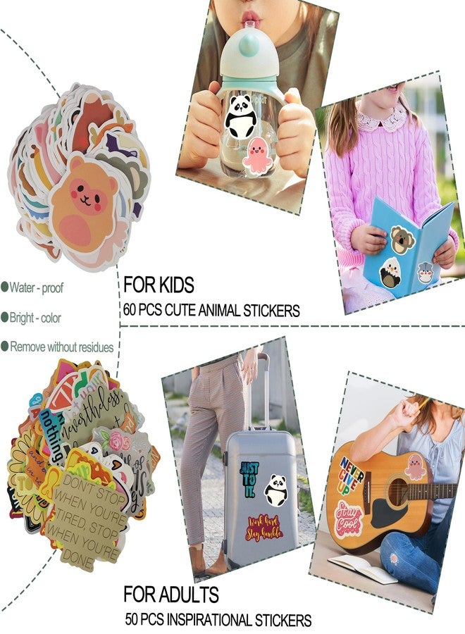 MATIMASU Pen Holder Cup For Desk With 60 Pcs Cute Animal & 50 Pcs Inspirational Stickers,Tinplate Pencil Holder Metal Marker Pen Organizer Desk Accessory Storage for Office Home - Barrel Shape - 2 Pack (White) - Image 3