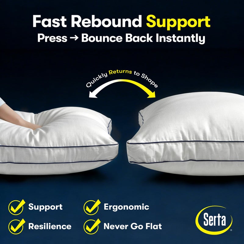 Serta Hotel Collection Bed Pillows Queen/Standard Size Set of 2, 400 Thread Count 100% Cotton Cover, Medium Firm, Support Gusseted Down Alternative Pillow for Back, Stomach or Side Sleepers, 18" x 26" - Image 2