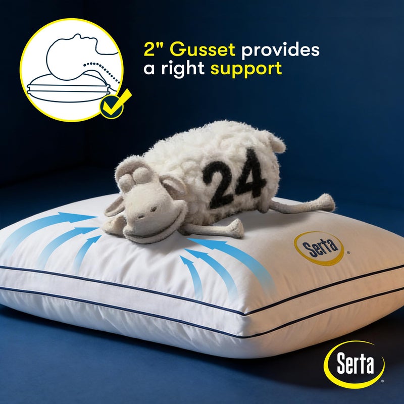 Serta Hotel Collection Bed Pillows Queen/Standard Size Set of 2, 400 Thread Count 100% Cotton Cover, Medium Firm, Support Gusseted Down Alternative Pillow for Back, Stomach or Side Sleepers, 18" x 26" - Image 5