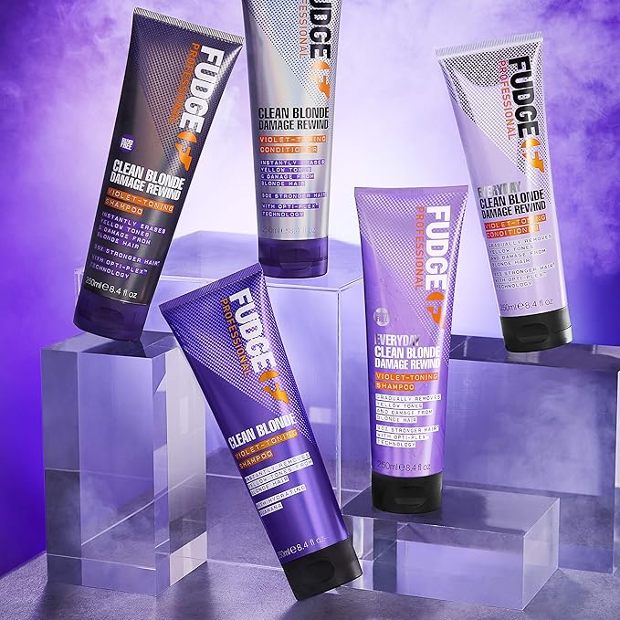 Fudge Professional Purple Shampoo and Conditioner Everyday Clean Blonde Damage Rewind Gradual Toning Duo for Blonde Hair 250ml