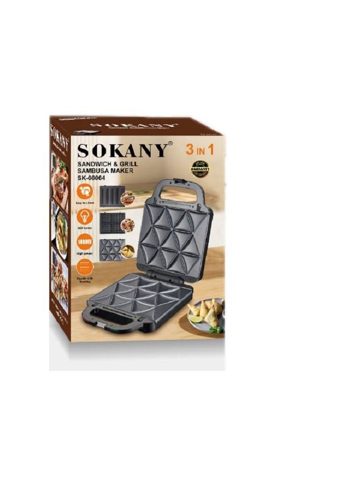 sokany Sokany 3 in 1 Large Sandwich Maker (Sandwich, Grill, Waffle, Samosa) 1400 Watts Model SK-08064N - 1 Year Warranty - Image 3