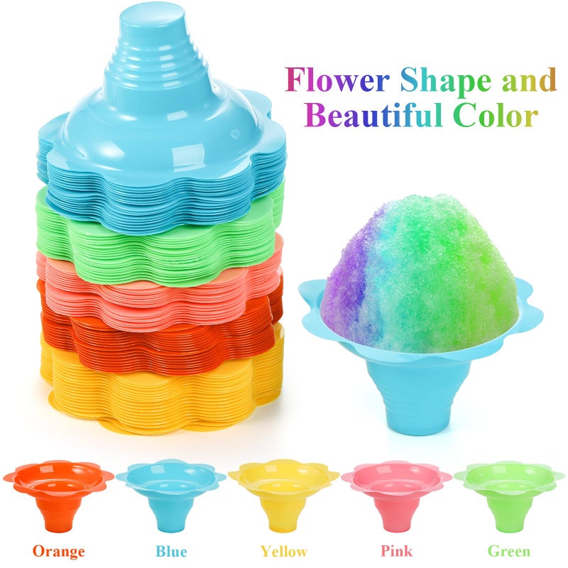 ZENFUN 200 pcs Colorful Flower Snow Cone Cups with Spoon Straws  8 oz Snow Cone Bowl  Plactic Leak proof Snow Cone Supply  Ice Cream Bowls  Shaved Ice Drip Cups for Holiday Party - Image 3