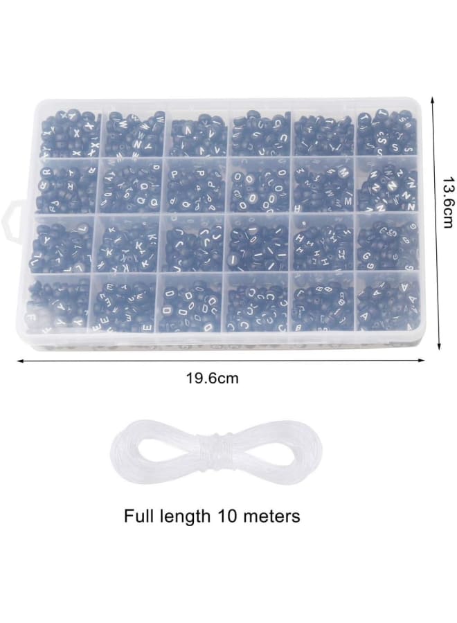 1560 قطعة من خرز الحروف الأكريليك، طقم خرز أبجدي من البلاستيك الأسود من A-Z مع حبل مرن لصنع الأساور اليدوية لصناعة المجوهرات (7 مم) - Image 3