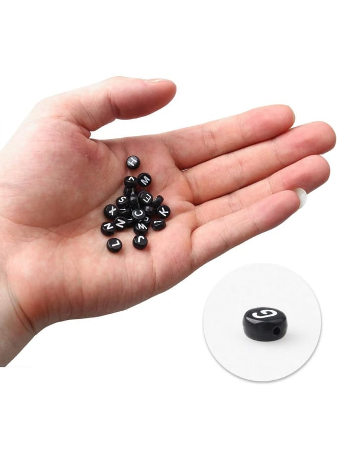 1560 قطعة من خرز الحروف الأكريليك، طقم خرز أبجدي من البلاستيك الأسود من A-Z مع حبل مرن لصنع الأساور اليدوية لصناعة المجوهرات (7 مم) - Image 5