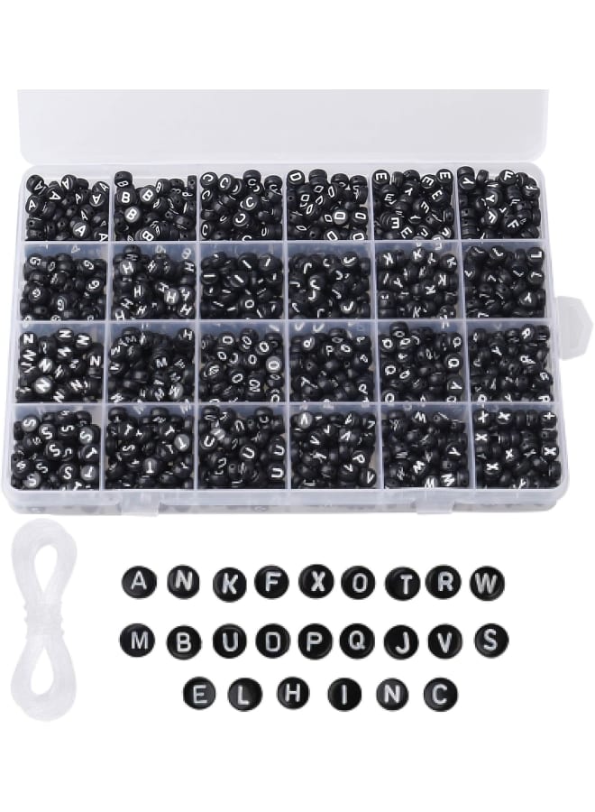 1560 قطعة من خرز الحروف الأكريليك، طقم خرز أبجدي من البلاستيك الأسود من A-Z مع حبل مرن لصنع الأساور اليدوية لصناعة المجوهرات (7 مم) - Image 1