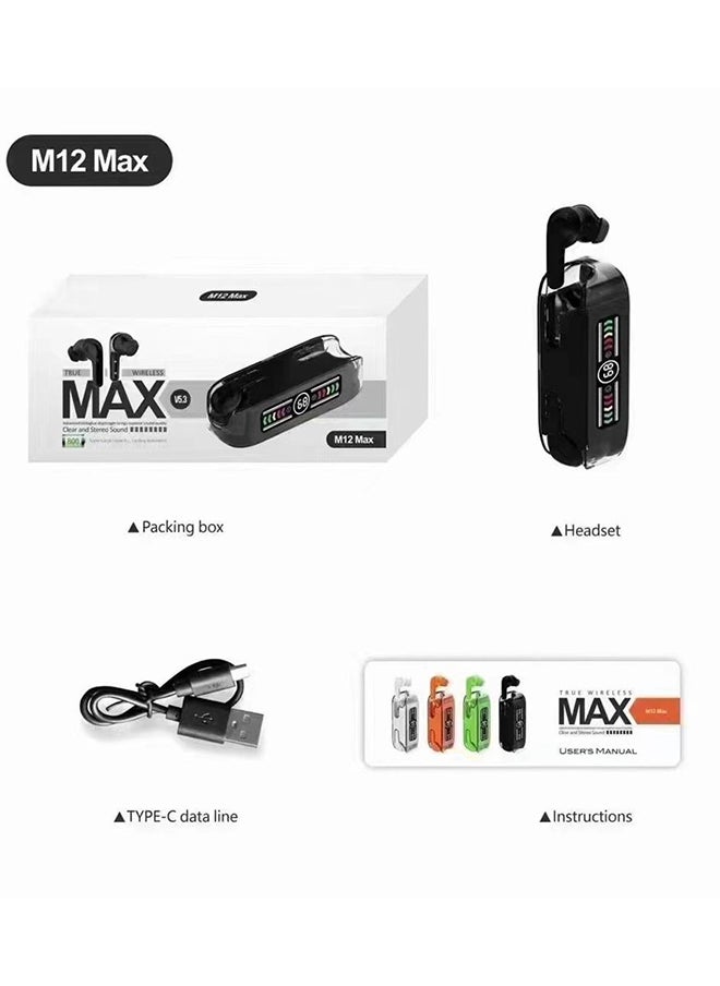CATANES - [For Samsung Galaxy S24 Ultra] M12 MAX Wireless Bluetooth Headset Transparent Digital Display Color Screen Touching Type Long Battery Life Headset Game Mode Bluetooth Headset Black - Image 1