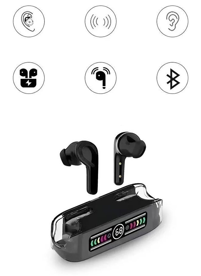 CATANES - [For Samsung Galaxy S24 Ultra] M12 MAX Wireless Bluetooth Headset Transparent Digital Display Color Screen Touching Type Long Battery Life Headset Game Mode Bluetooth Headset Black - Image 1