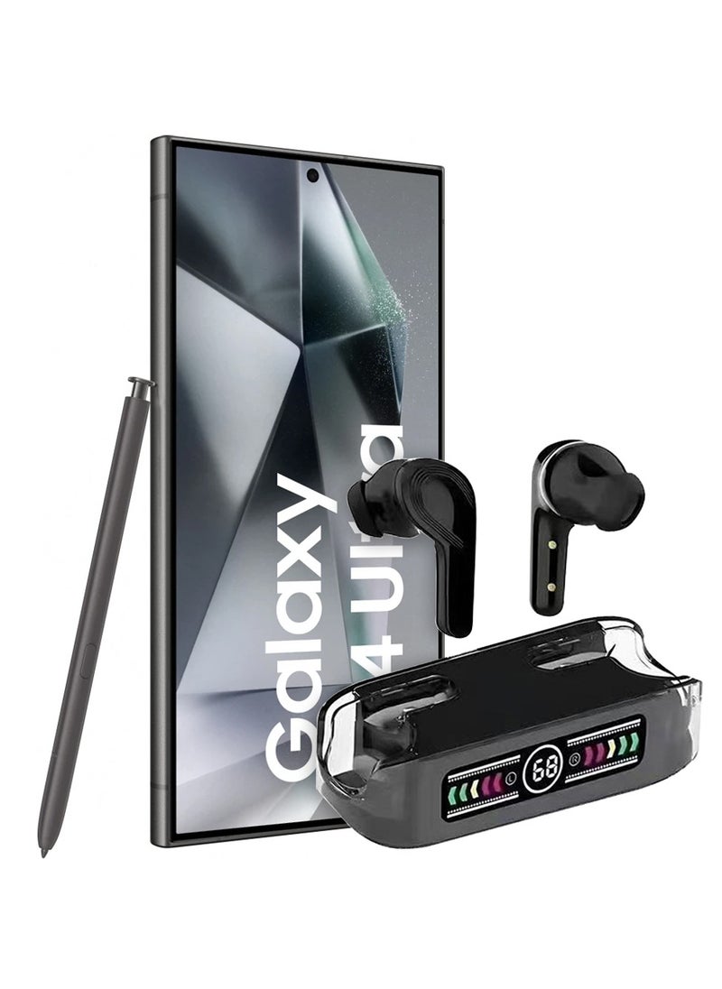 CATANES - [For Samsung Galaxy S24 Ultra] M12 MAX Wireless Bluetooth Headset Transparent Digital Display Color Screen Touching Type Long Battery Life Headset Game Mode Bluetooth Headset Black - Image 1