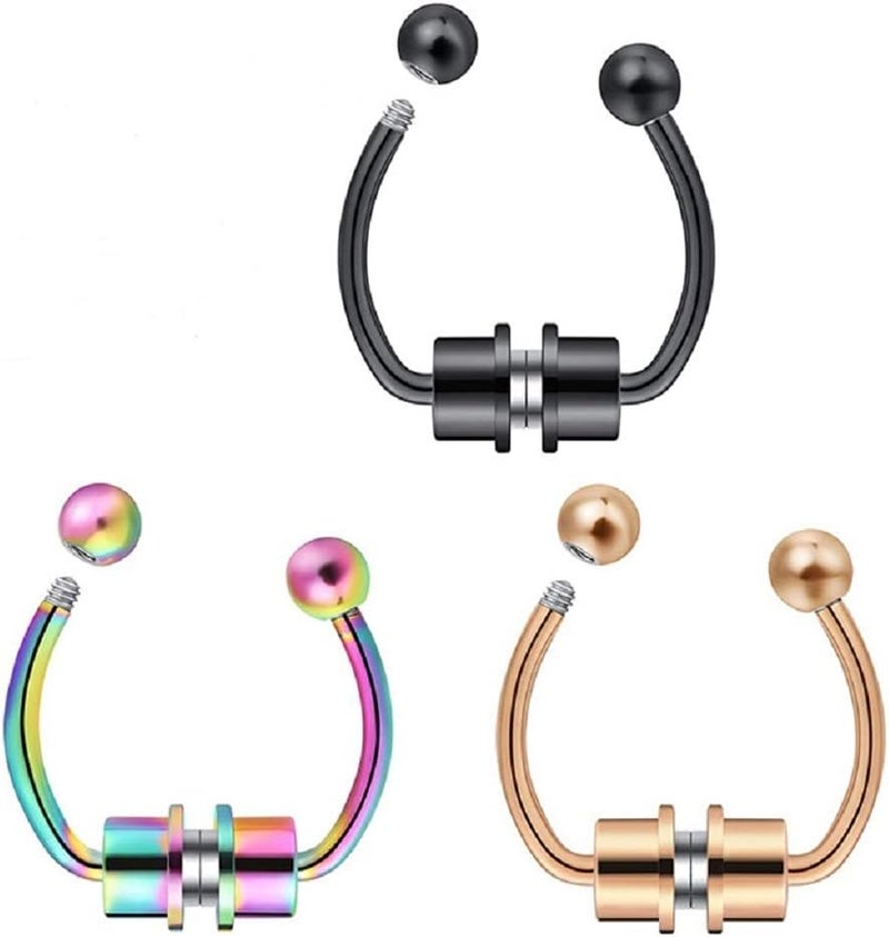 Shuiniba Magnetic Septum Nose Ring Horseshoe Fake Nose Ring Hoop Reusable Nose Ring Hoop Non-Piercing 316L Stainless Steel - 5 Pack - Image 3