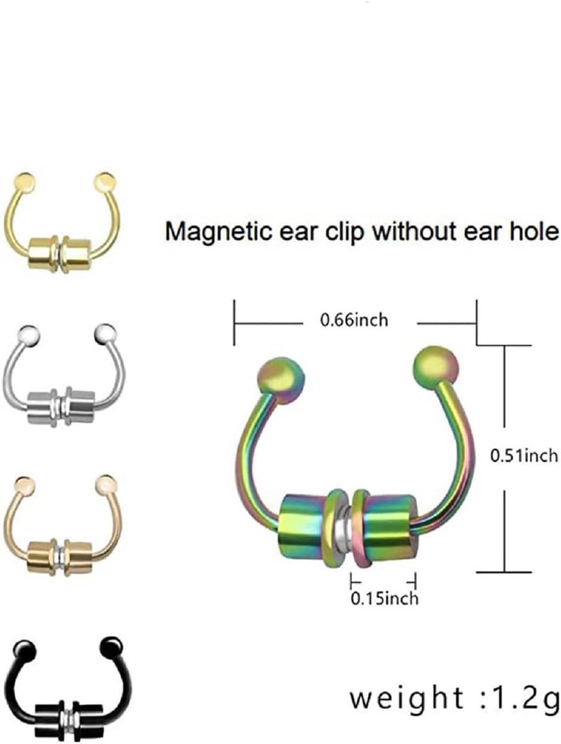 Shuiniba Magnetic Septum Nose Ring Horseshoe Fake Nose Ring Hoop Reusable Nose Ring Hoop Non-Piercing 316L Stainless Steel - 5 Pack - Image 2