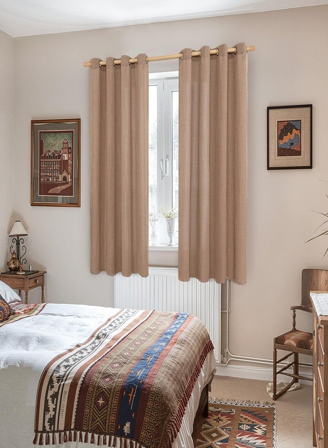 YoungsTex Linen Curtains 63 Inch Length for Living Room, Mocha Semi Sheer Drapes Light Filtering with Bronze Grommet for Bedroom Farmhouse Country, 2 Panels, 52 X 63 Inch - Image 2