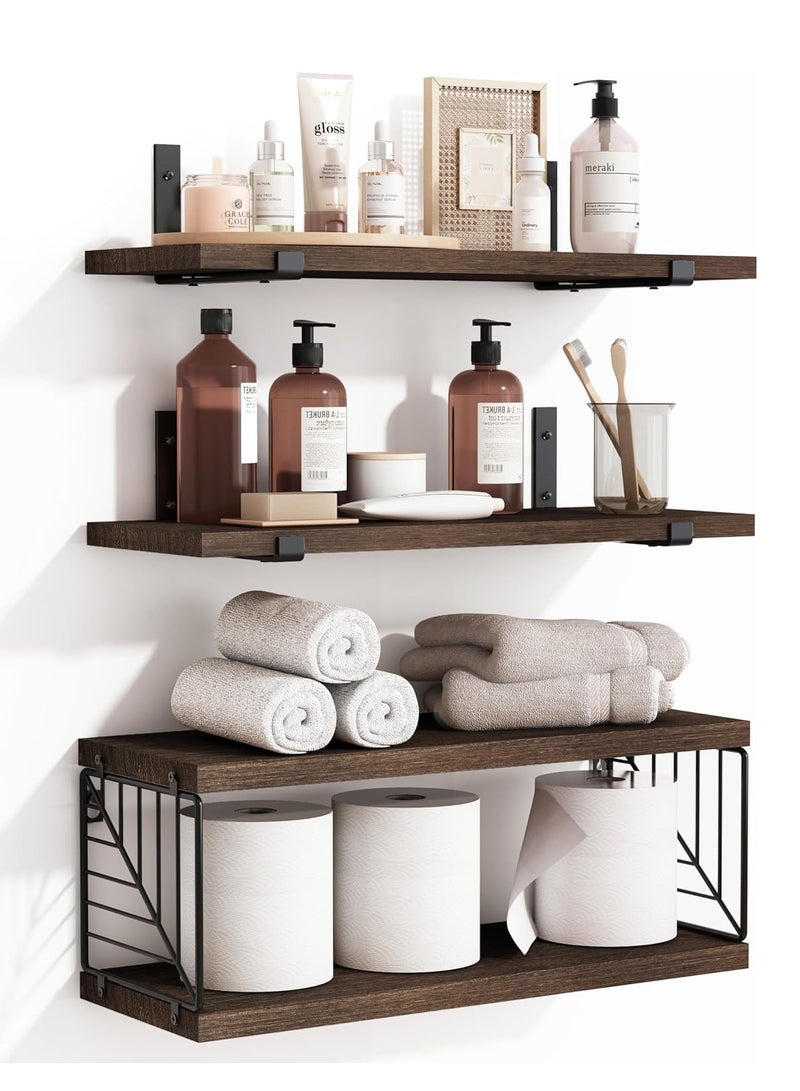 Arabest 3+1 Tier Bathroom Floating Shelves Over Toilet, 15.8in Farmhouse Rustic Wood Shelves, Wall Decor for Bathroom, Living Room,Bedroom and Kitchen (Brown)  - Image 1