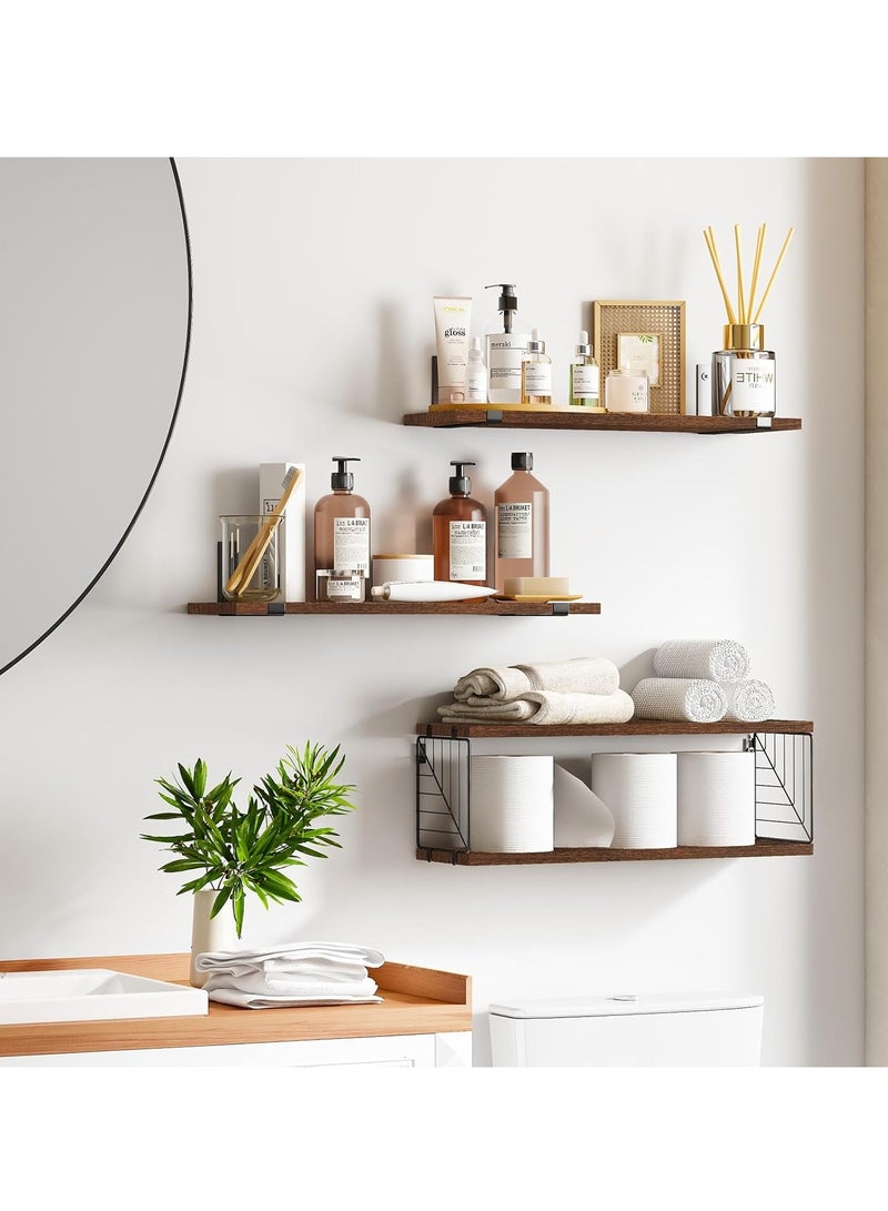 Arabest 3+1 Tier Bathroom Floating Shelves Over Toilet, 15.8in Farmhouse Rustic Wood Shelves, Wall Decor for Bathroom, Living Room,Bedroom and Kitchen (Brown)  - Image 3