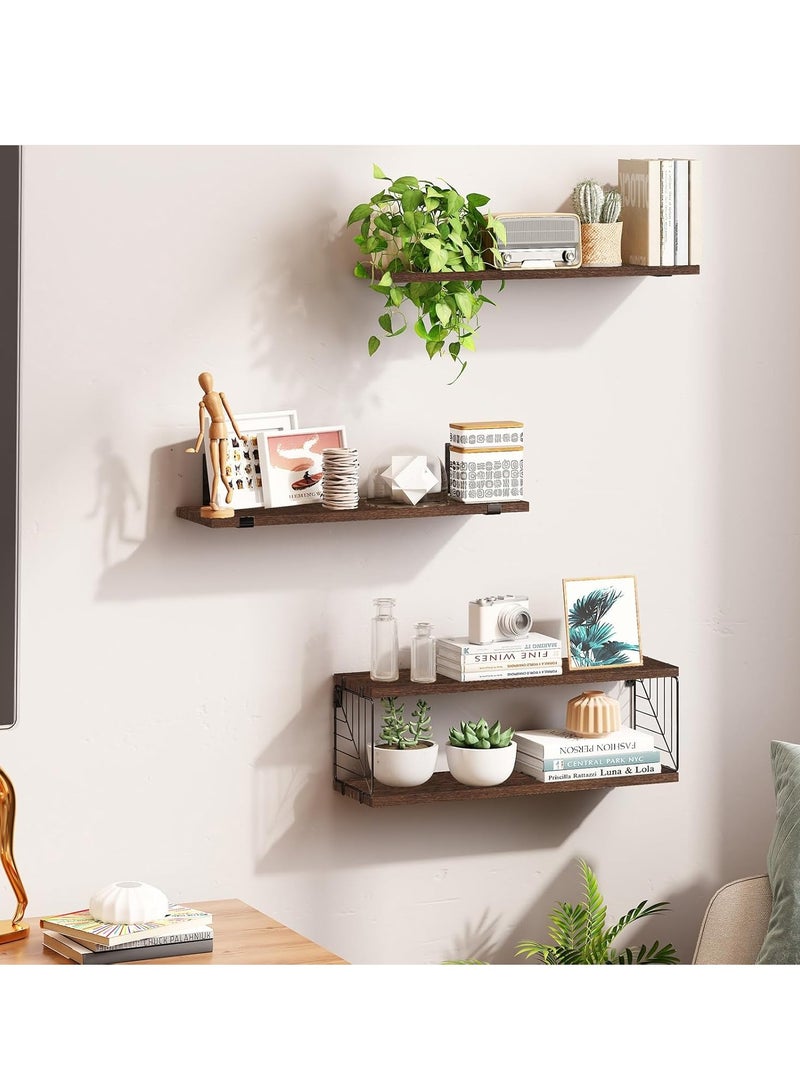 Arabest 3+1 Tier Bathroom Floating Shelves Over Toilet, 15.8in Farmhouse Rustic Wood Shelves, Wall Decor for Bathroom, Living Room,Bedroom and Kitchen (Brown)  - Image 4