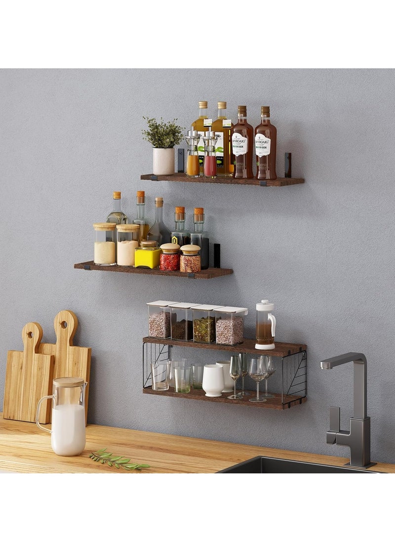 Arabest 3+1 Tier Bathroom Floating Shelves Over Toilet, 15.8in Farmhouse Rustic Wood Shelves, Wall Decor for Bathroom, Living Room,Bedroom and Kitchen (Brown)  - Image 5