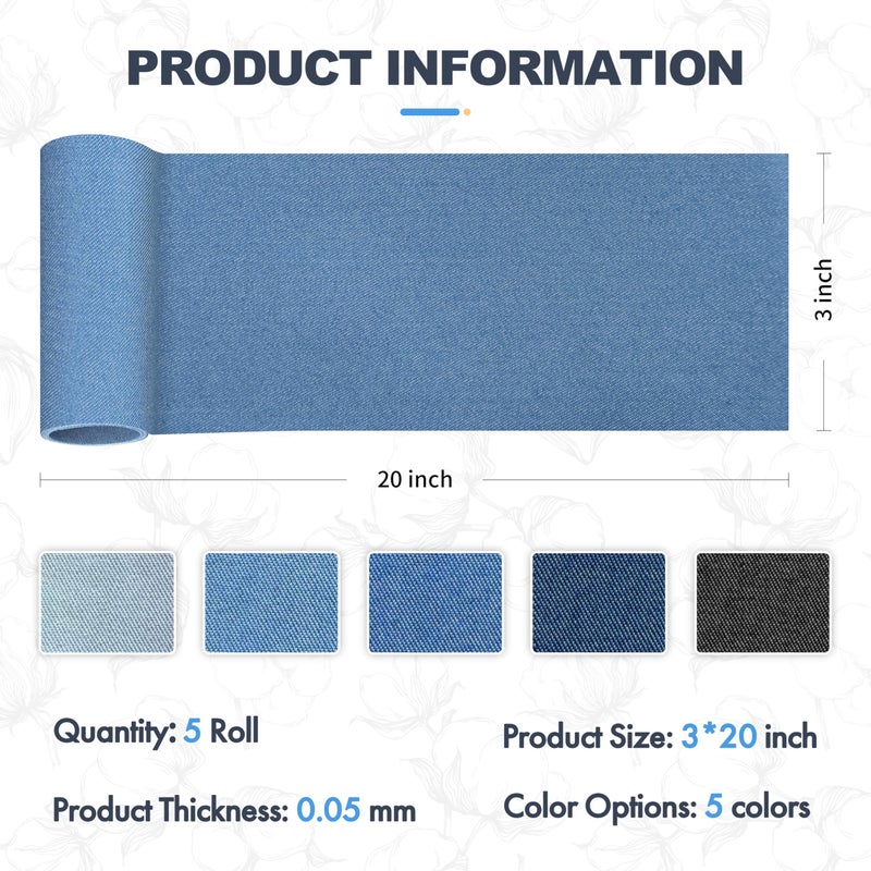 KING MOUNTAIN Iron on Patches for Jeans, 5Rolls Denim Patches for Inside&Outside Jeans, Iron on Repair for Clothes, Jeans,Denim Kit Decoration 3"x 20" - Image 2