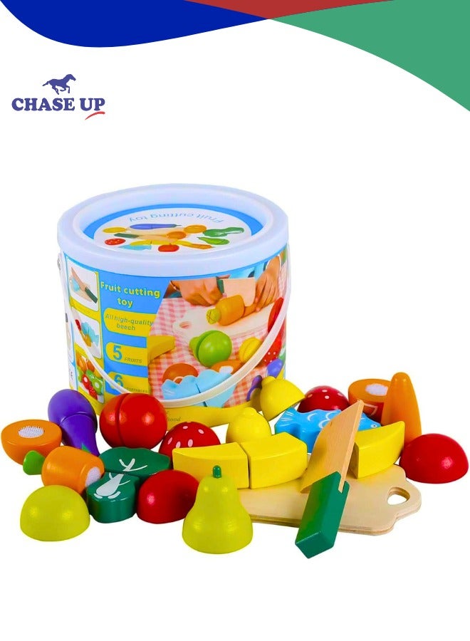 تشيس اب لعبة طعام للأطفال - ألعاب خشبية لتقطيع الخضار والفواكه - ألعاب تعليمية للمطبخ - Image 1