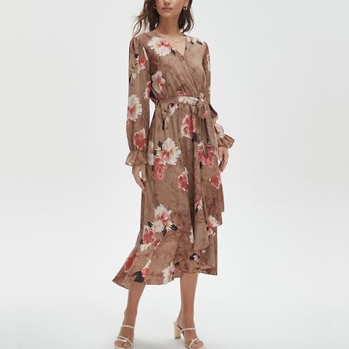 Max Hsuan Women's Floral Bohemian Dress Long Sleeve Wrap V Neck Ruffle Flowy Maxi Casual Tie Waist Boho Asymmetrical Vacation Dresses - Image 5