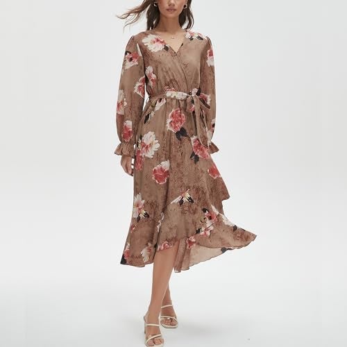 Max Hsuan Women's Floral Bohemian Dress Long Sleeve Wrap V Neck Ruffle Flowy Maxi Casual Tie Waist Boho Asymmetrical Vacation Dresses - Image 2