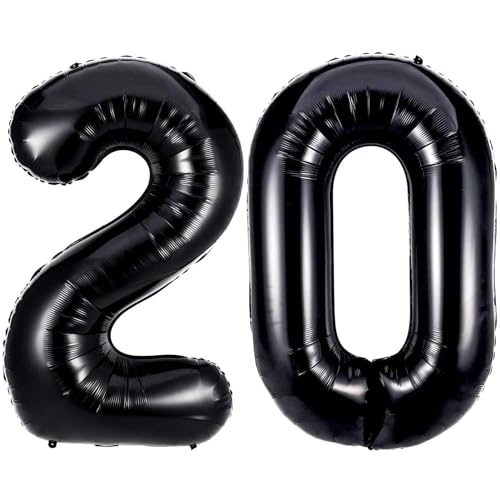 Lovoir Black 20 Number Balloons 40 Inch Giant Number 20 Balloons Foil Mylar Helium Black Number Balloons for 20th Birthday Party Supplies Anniversary Event Celebration Decorations - Image 1