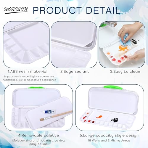 Worison Linograph Airtight 20 Well Watercolor Folding Palette with 2 Mixing Areas and a Removable Clear Tray - Image 5