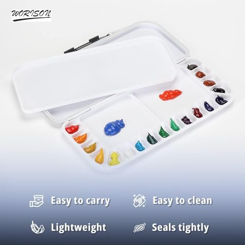 Worison Linograph Airtight 20 Well Watercolor Folding Palette with 2 Mixing Areas and a Removable Clear Tray - Image 2