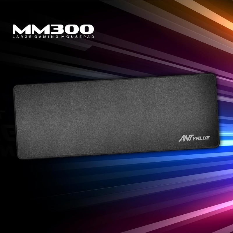 Ant Value Store MM300 Large Gaming Mouse Pad – Waterproof Cloth Surface with Anti-Fray Stitched Edges, Non-Slip Rubber Base, Extended Size for Gaming & Office Desk Setup – Black - Image 2