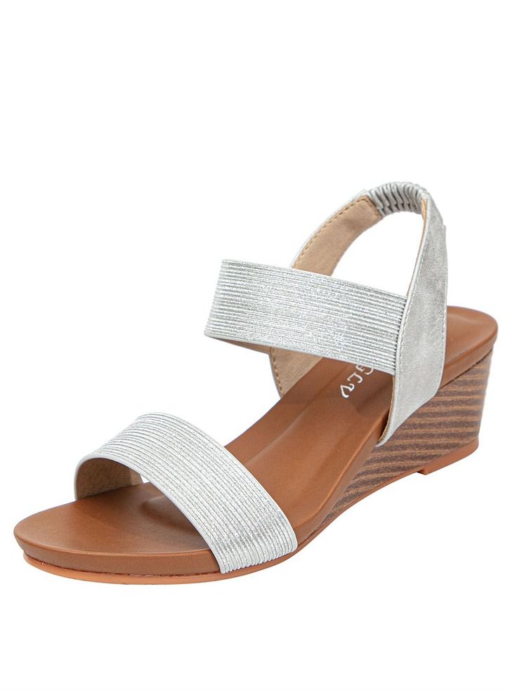 Loquat Fashion One-Line Wedge Heel Sandals 5CM Silver  - Image 1