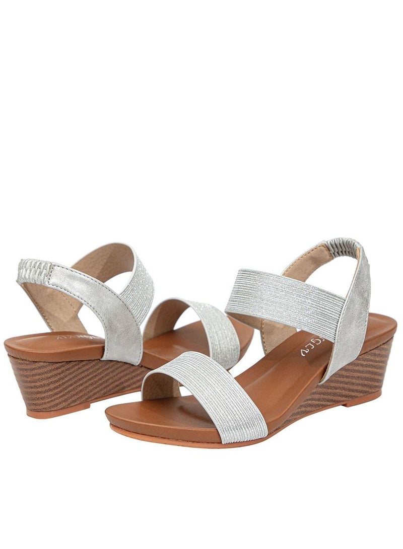Loquat Fashion One-Line Wedge Heel Sandals 5CM Silver  - Image 2