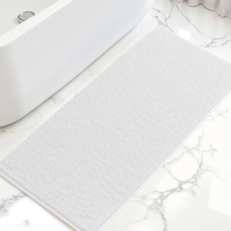 SUBRTEX Bathroom Rugs 24 x 60 Chenille Bath Rug Soft Short Plush Bath Mat Soft Shower Mat Water Absorbent Shower Mat Quick Dry Machine Washable White