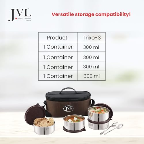 JVL Trixo Stainless Steel Lunch Box Set of 4 Leak-Proof Containers Capactiy Each (300ml) with Insulated Bag & Cutlery Included Ideal for Office, School & Travel (Trixo-3) - Image 4