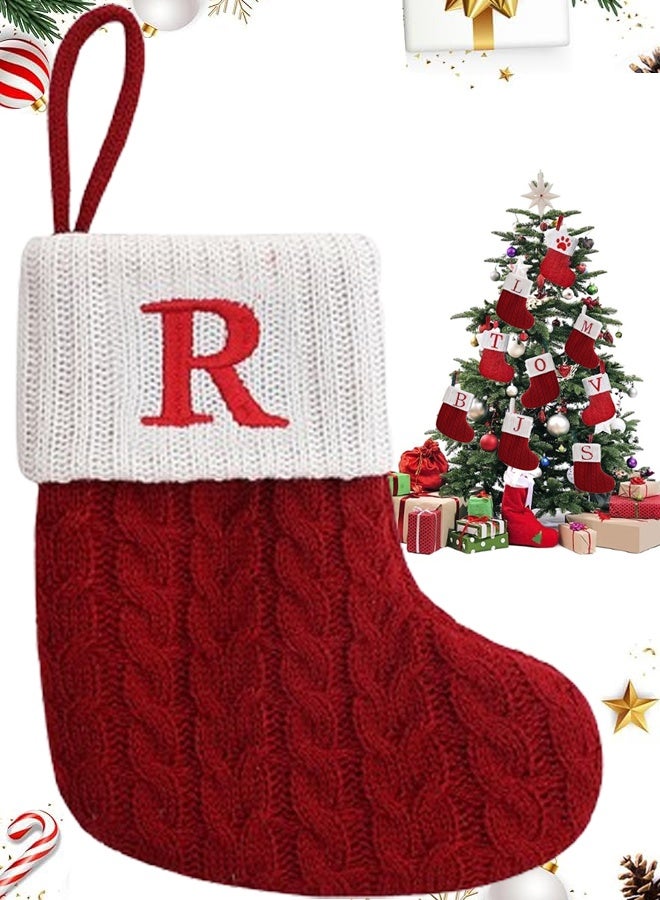 تابيت جوارب عيد الميلاد الصغيرة، جوارب عيد الميلاد الصغيرة مطرزة بأحرف اسم العائلة، ديكور كلاسيكي أحمر أبيض لشجرة عيد الميلاد الصغيرة، مدفأة، ديكور للعطلات، هدايا للحفلات، جوارب هدايا (R) - Image 1