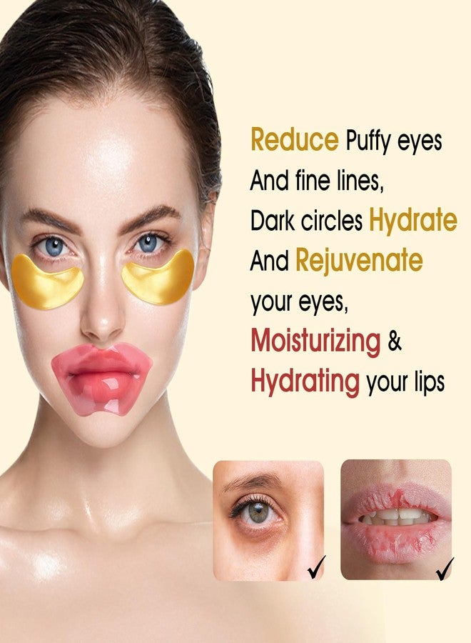 Adofect 40 Pairs Under Eye Patches and Lip Mask 24K Gold Eye Mask for Puffy Eyes Collagen Lip Masks and Crystal Eye Mask Reducing Fine Lines for Women and Men (Gold and Pink) - Image 2