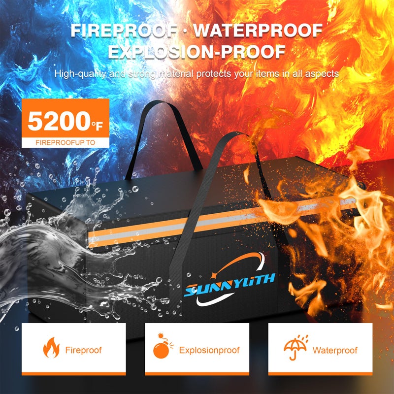 SunnyLith Large Fireproof Document Bags, 24x12x12" Waterproof Storage Firesafe Bag, Large Capacity Waterproof Storage Box with Reflective Strip for Valuables & Passport, Silicone Coating & Zipper Closure - Image 3