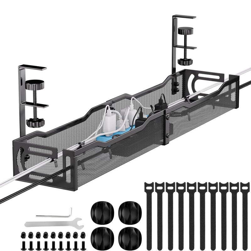 Mzmaxy Cable Management 25 Cable Management Under Desk No Drill Metal Cord Organizer with Clamp for Standing Desk Cable Organizer for Home Office Black - Image 2