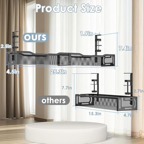Mzmaxy Cable Management 25 Cable Management Under Desk No Drill Metal Cord Organizer with Clamp for Standing Desk Cable Organizer for Home Office Black - Image 3