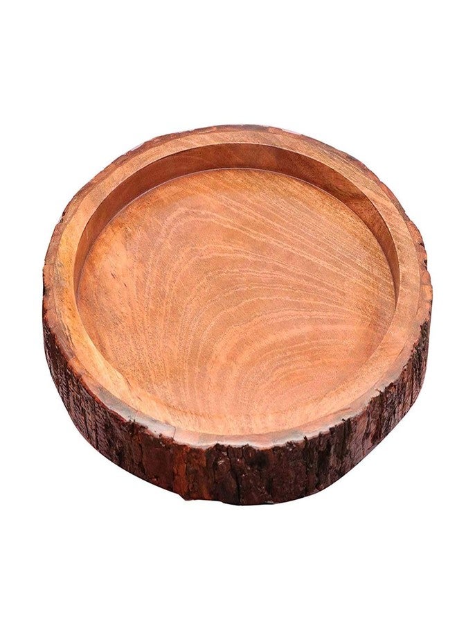 Giftoshopee Wood handcrafts Beautiful Table Decor Round Shape Wooden Serving Tray/Platter for Home and Kitchen - Image 2