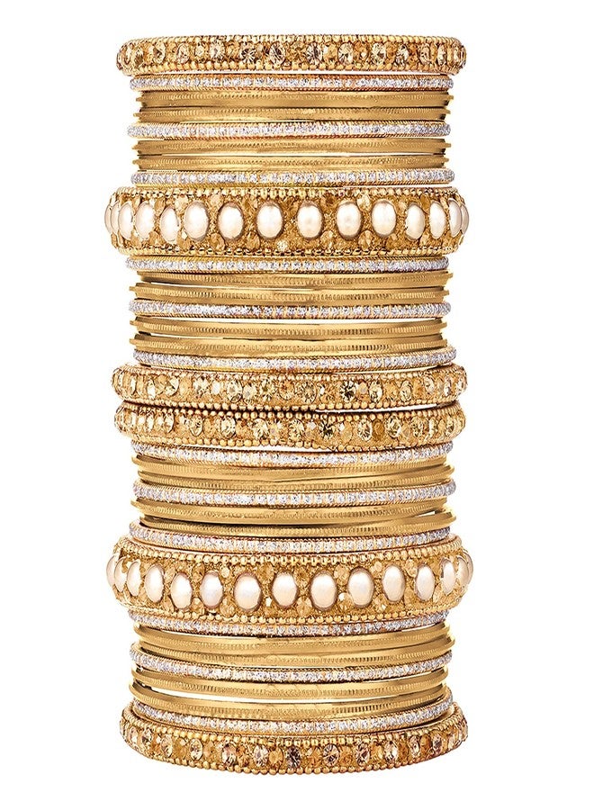 Peora Gold Plated Cream Metal Chura Chuda Bangle Set Navratri Gift for Women Girls Wedding Bridal Indian Traditional Ethnic Jewellery (Size - 2.6) - Image 1
